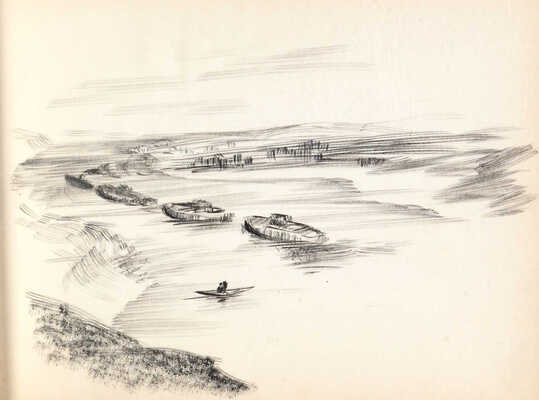 Расторгуев Сергей Николаевич. Альбом с пейзажами южного города, портретами и юмористическими зарисовками. 26 листов.